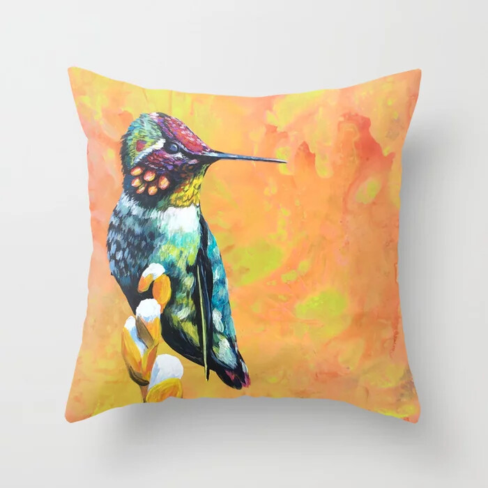 Square Pillow with Hummingbird painting