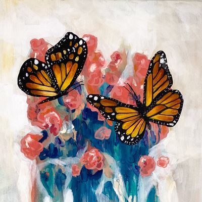 Abstract Floral and Monarchs Painting