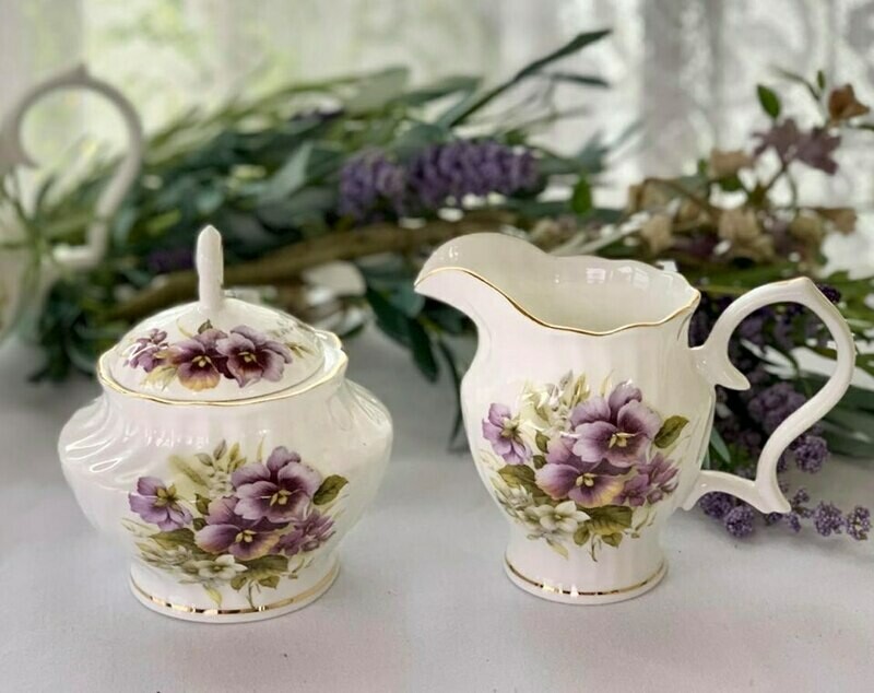 Pansies Creamer and Sugar