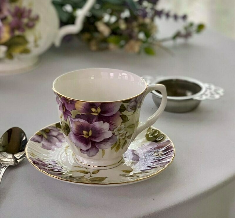 Pansies Tea Cup and Saucer