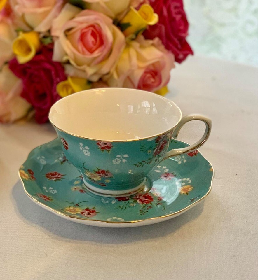 Shabby Rose Aqua Cup and Saucer