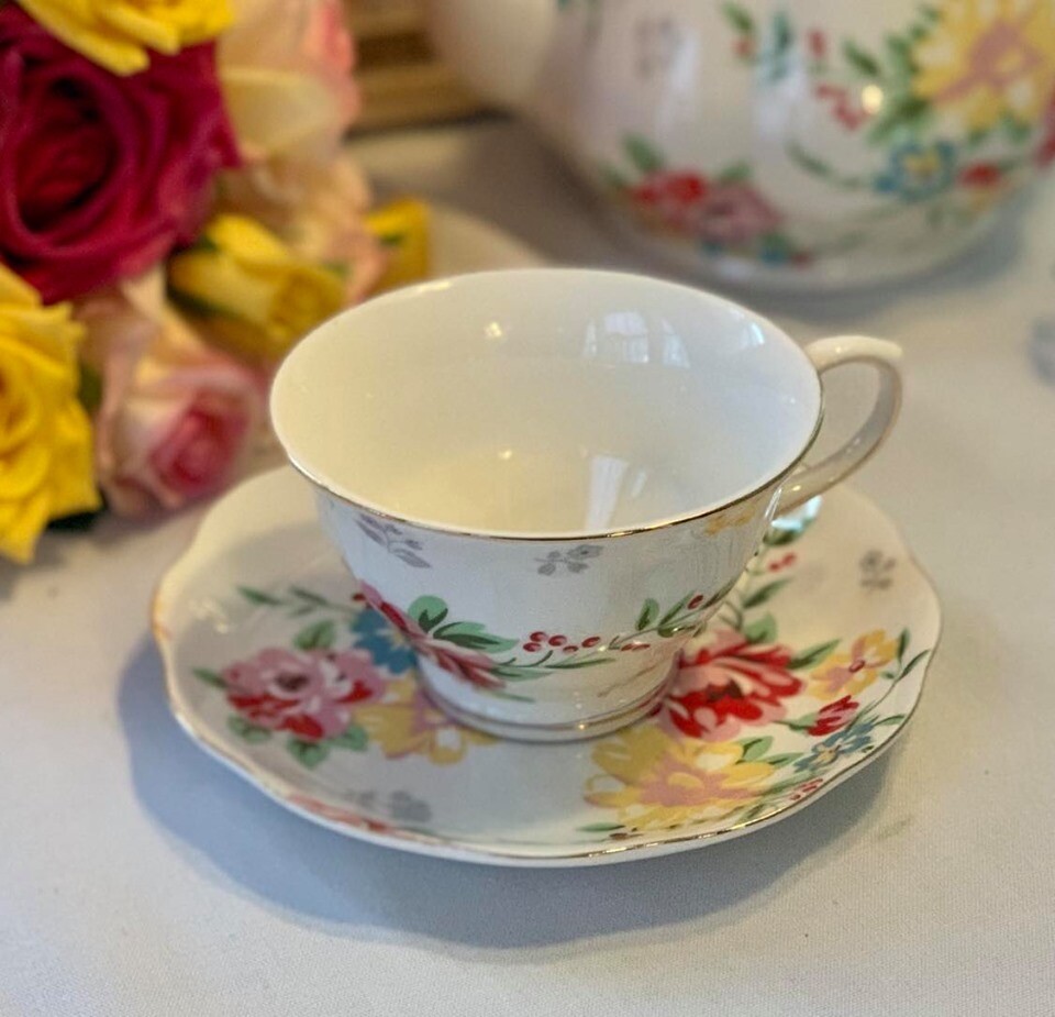 Shabby Rose White Cup and Saucer