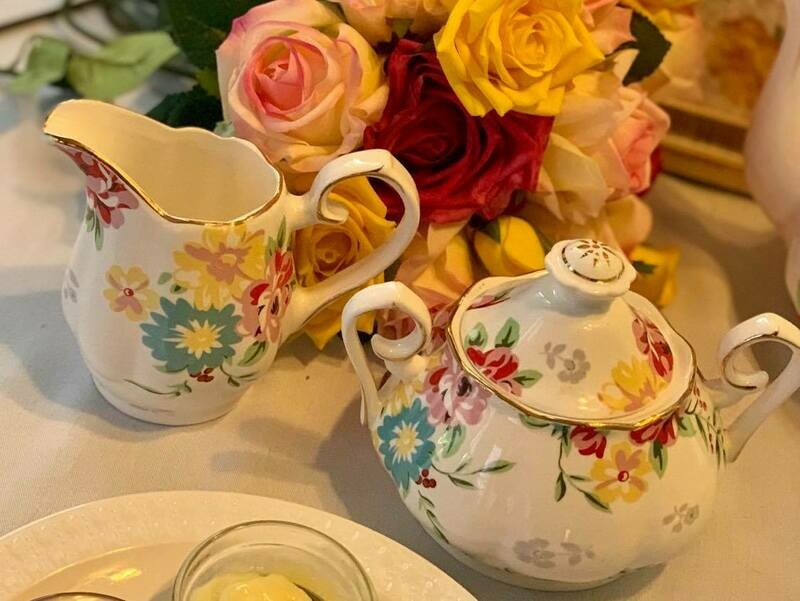 Shabby Rose White Creamer and Sugar