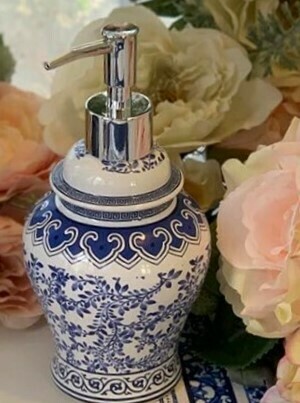 Blue and White Soap Pump