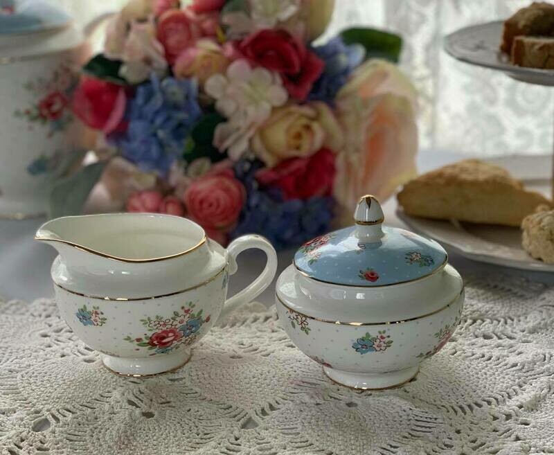 Katie Blue Polka Dot Cream and Sugar