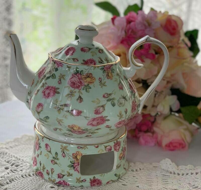 Rose Chintz Mint Tea Pot