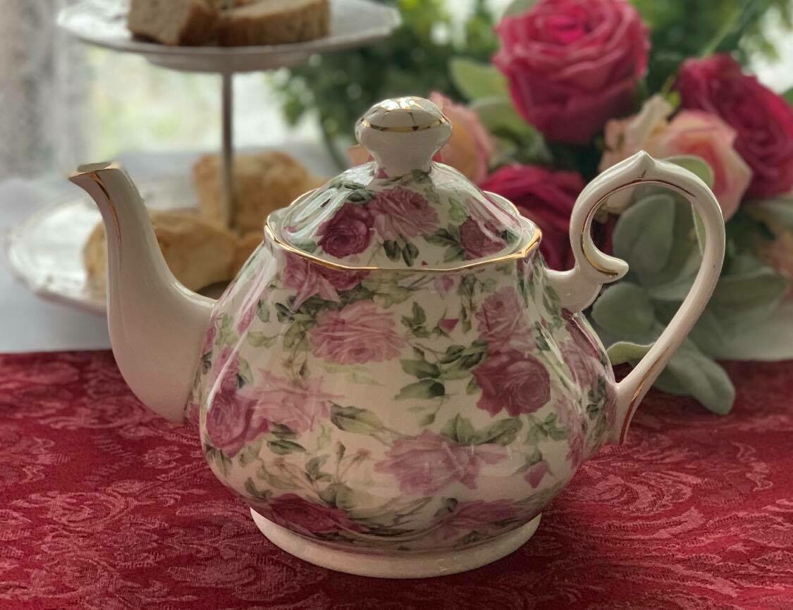 Rose Chintz Ivory Tea Pot