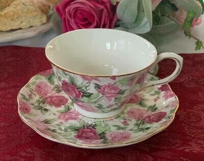 Rose Chintz Ivory Cup and Saucer