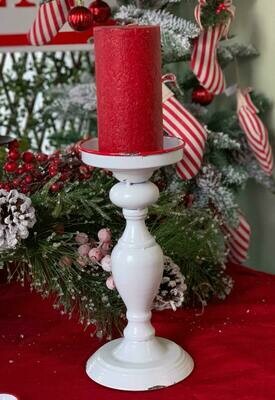 Red and White Enamelware Candlestick