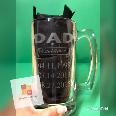 Custom &quot;Dad Established&quot; Glass Mug