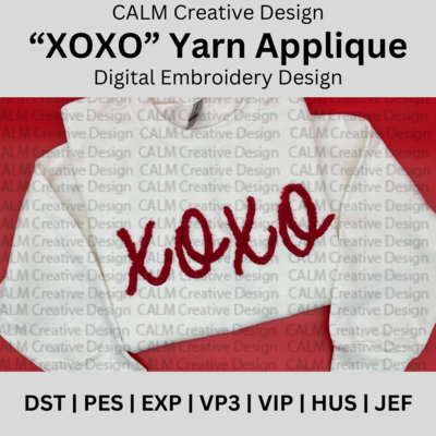 &quot;XOXO&quot; Yarn Applique Embroidery Design