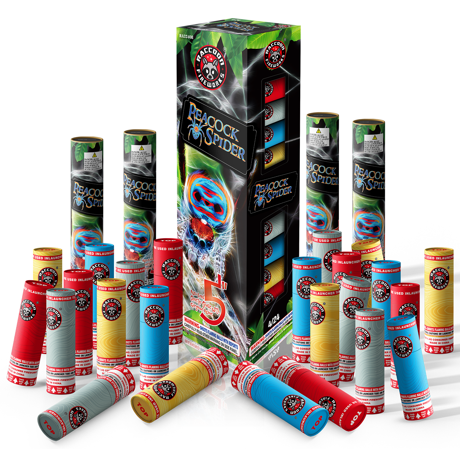 5&quot; PEACOCK SPIDER CANISTER SHELLS - 24 Pack - (4/24)
