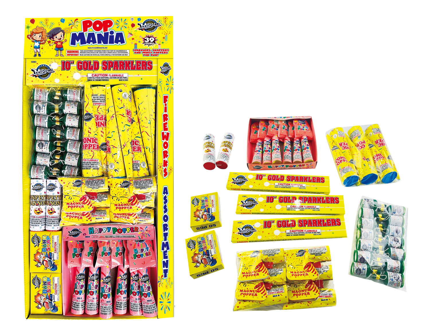 POP MANIA - (SPARKLERS, SNAPPERS, POPPERS ASSORTMENT) - (12/1)