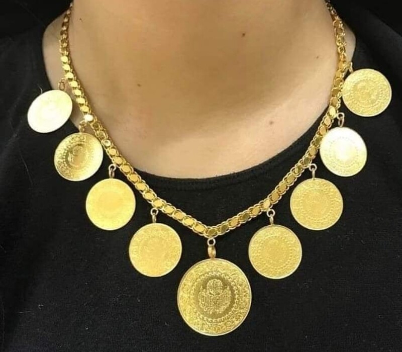 Osmanische liras 1/4  lira 1 Grosse Damen hals ketter 22k Vergoldet