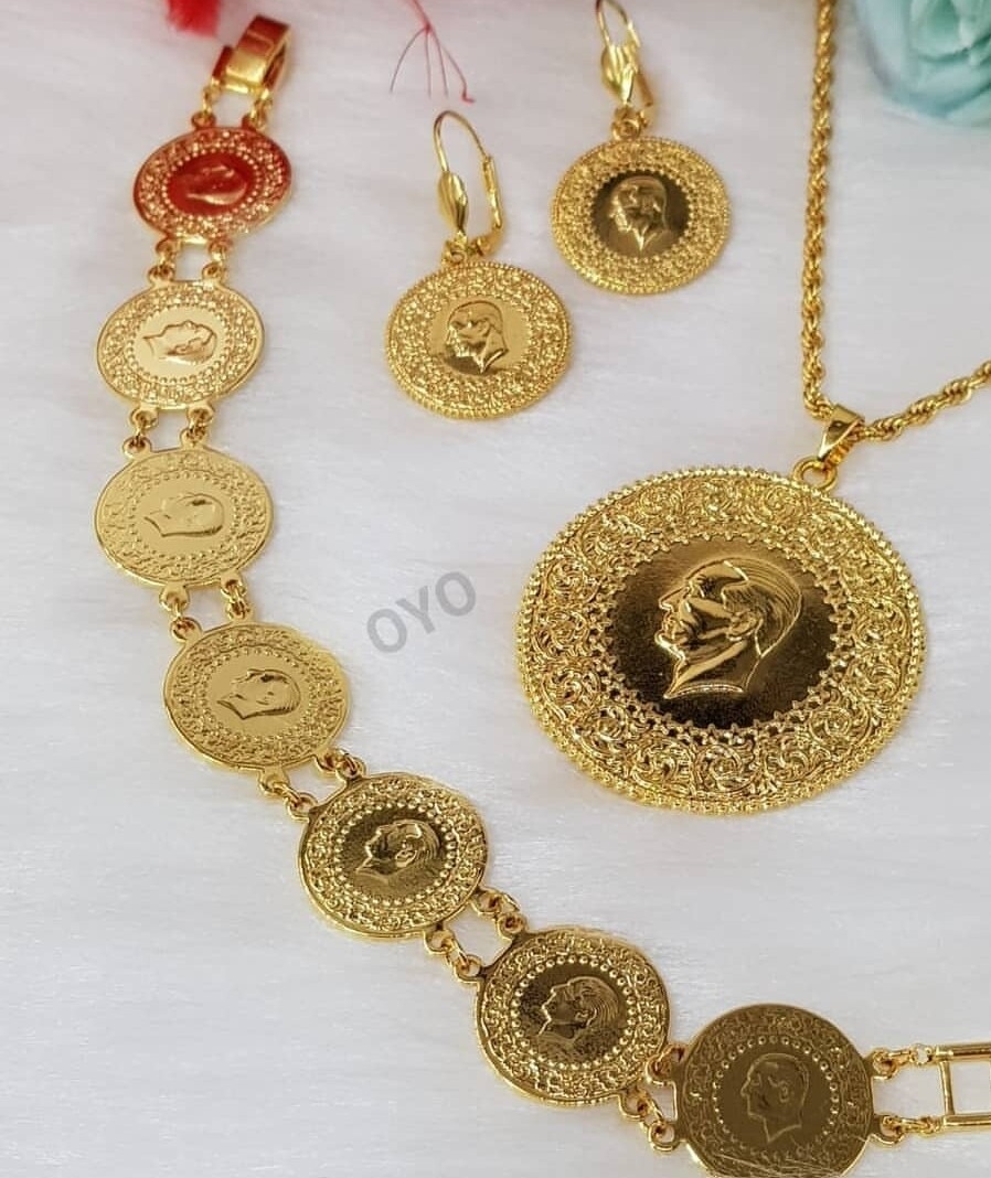 Vergoldete 3 er Set 22k gold vergoldet  Damen Schmuck mit liras
