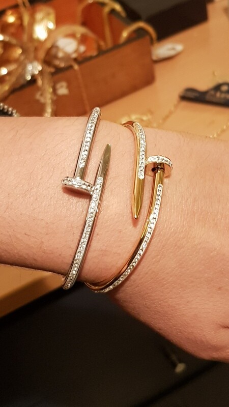 Neu Vergoldet 18K Damen Armband Nagel mit Zirkon