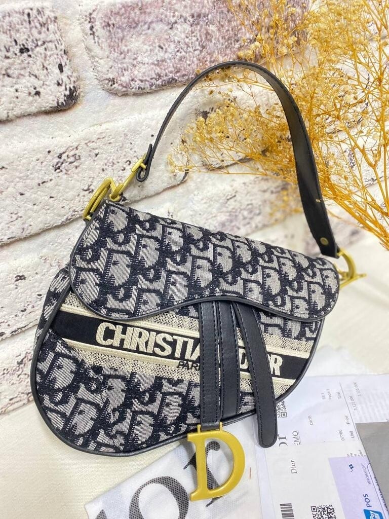 SADDLE BAG Blue Dior Oblique Embroidery