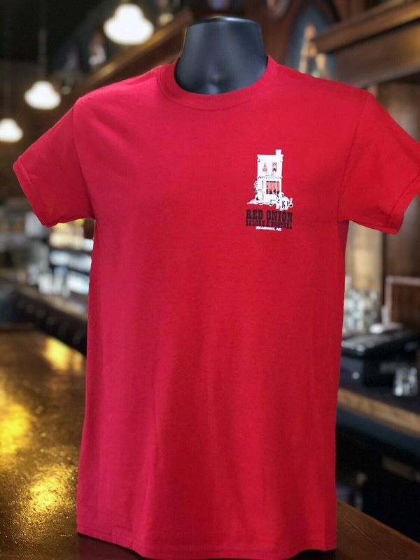 2 Sided Red Building T  “Where the Ladies Never Miss a Trick”