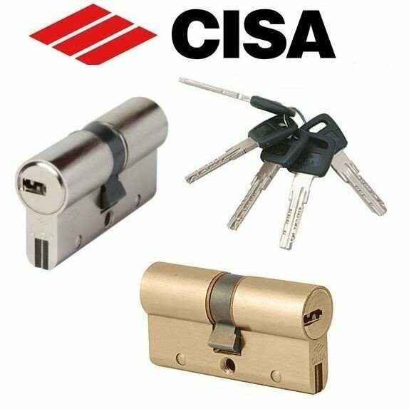 Cilindro CISA ASTRAL S 40x60 mm. Latonado. Llave Seguridad. Leva Larga