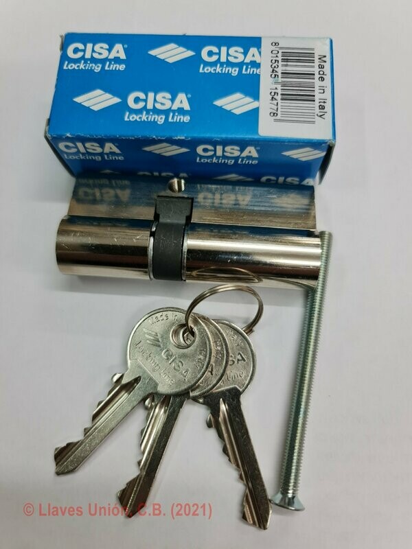 Cilindro CISA LOGO 30x40 mm. Niquelado. Llaves Iguales. Leva Larga