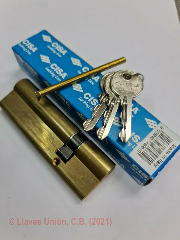 Cilindro CISA LOGO 30x70 mm. Latonado. Llave Serreta. Leva Larga