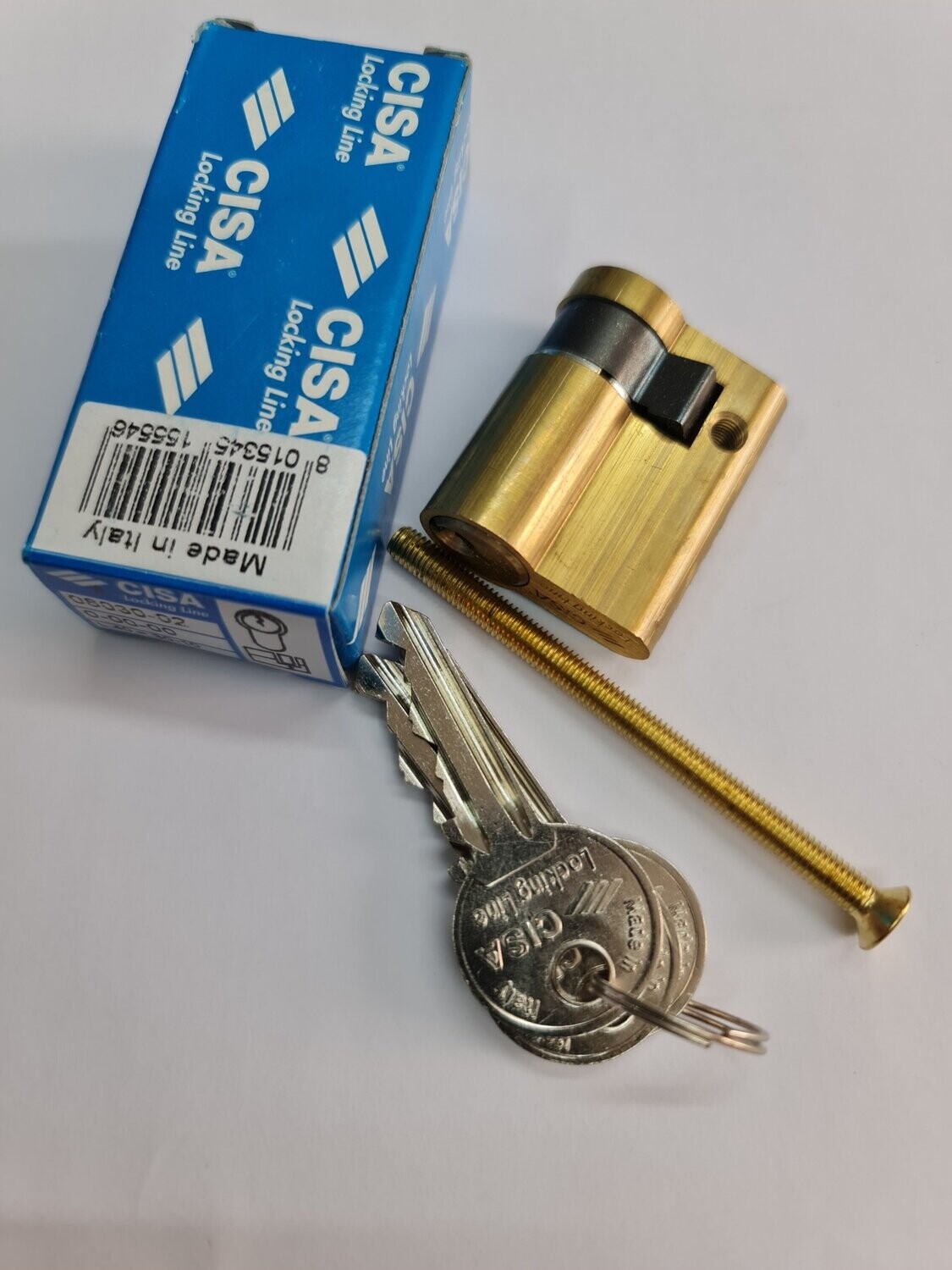 Medio Cilindro CISA LOGO 30x10 mm. Latonado. Llave Serreta. Leva Larga
