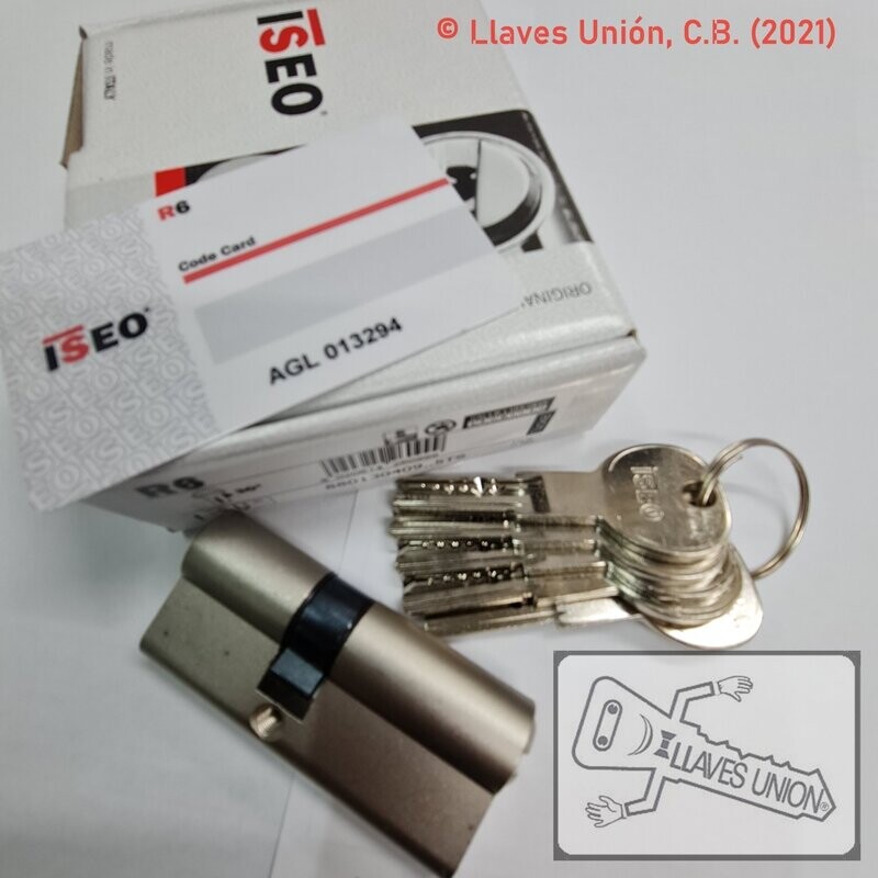Cilindro ISEO R6 30x40 mm. Niquelado. Llave Seguridad. Leva Corta