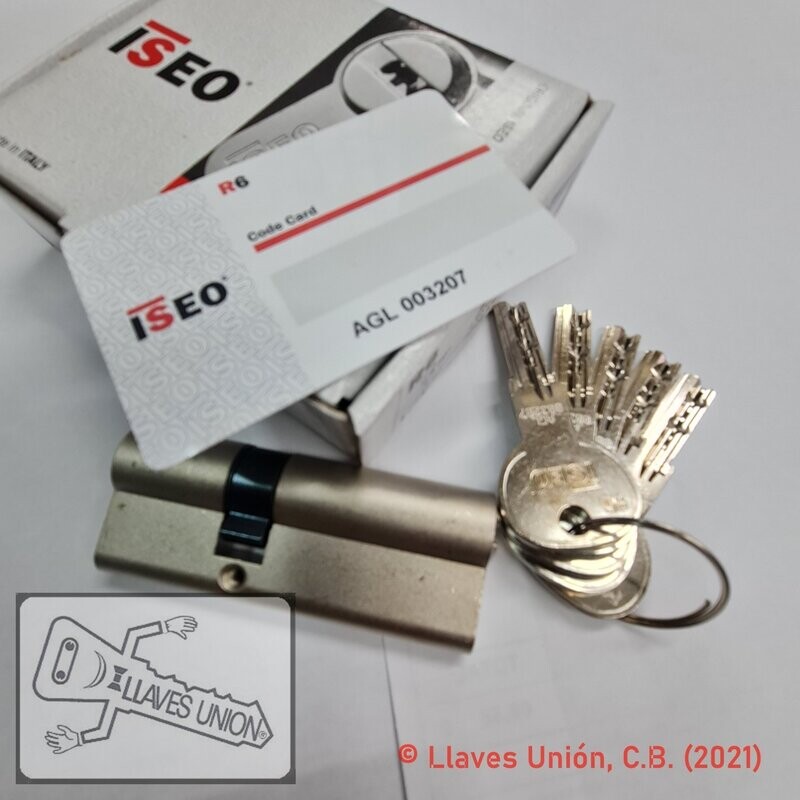 Cilindro ISEO R6 30x50 mm. Niquelado. Llave Seguridad. Leva Corta