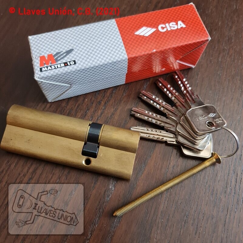 Cilindro CISA ASTRAL M10 30x60 mm. Latonado. Llave Seguridad. Leva Larga