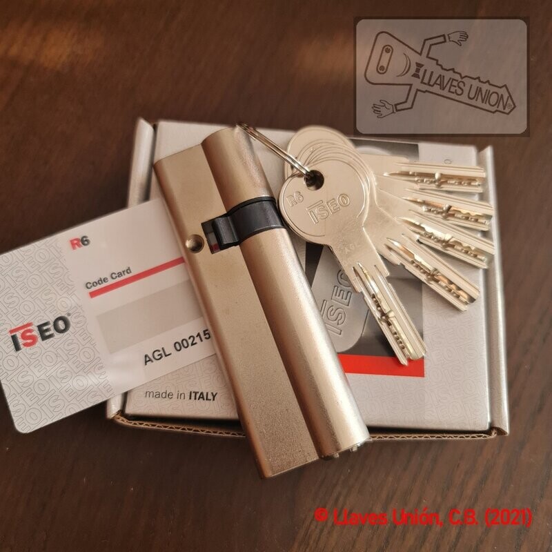 Cilindro ISEO R6 30x70 mm. Niquelado. Llave Seguridad. Leva Corta