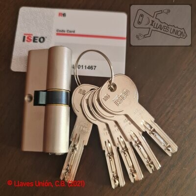 Cilindro ISEO R6 35x35 mm. Niquelado. Llave Seguridad. Leva Corta