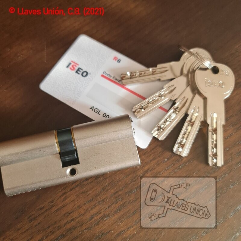 Cilindro ISEO R6 40x40 mm. Niquelado. Llave Seguridad. Leva Corta