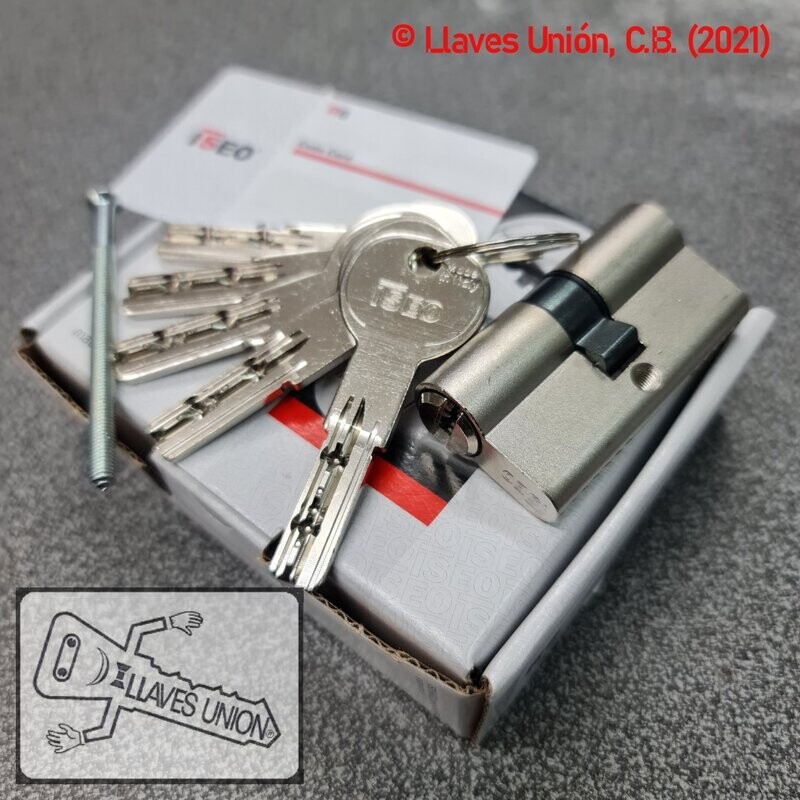 Cilindro ISEO R6 30x30 mm. Niquelado. Llave Seguridad. Leva Larga