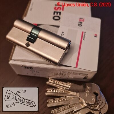 Cilindro ISEO R6 30x40 mm. Niquelado. Llave Seguridad. Leva Larga