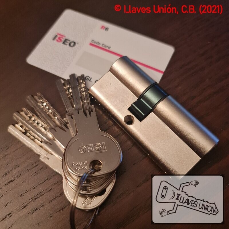 Cilindro ISEO R6 30x40 mm. Niquelado. Llave Seguridad. Leva Larga. Llaves Iguales
