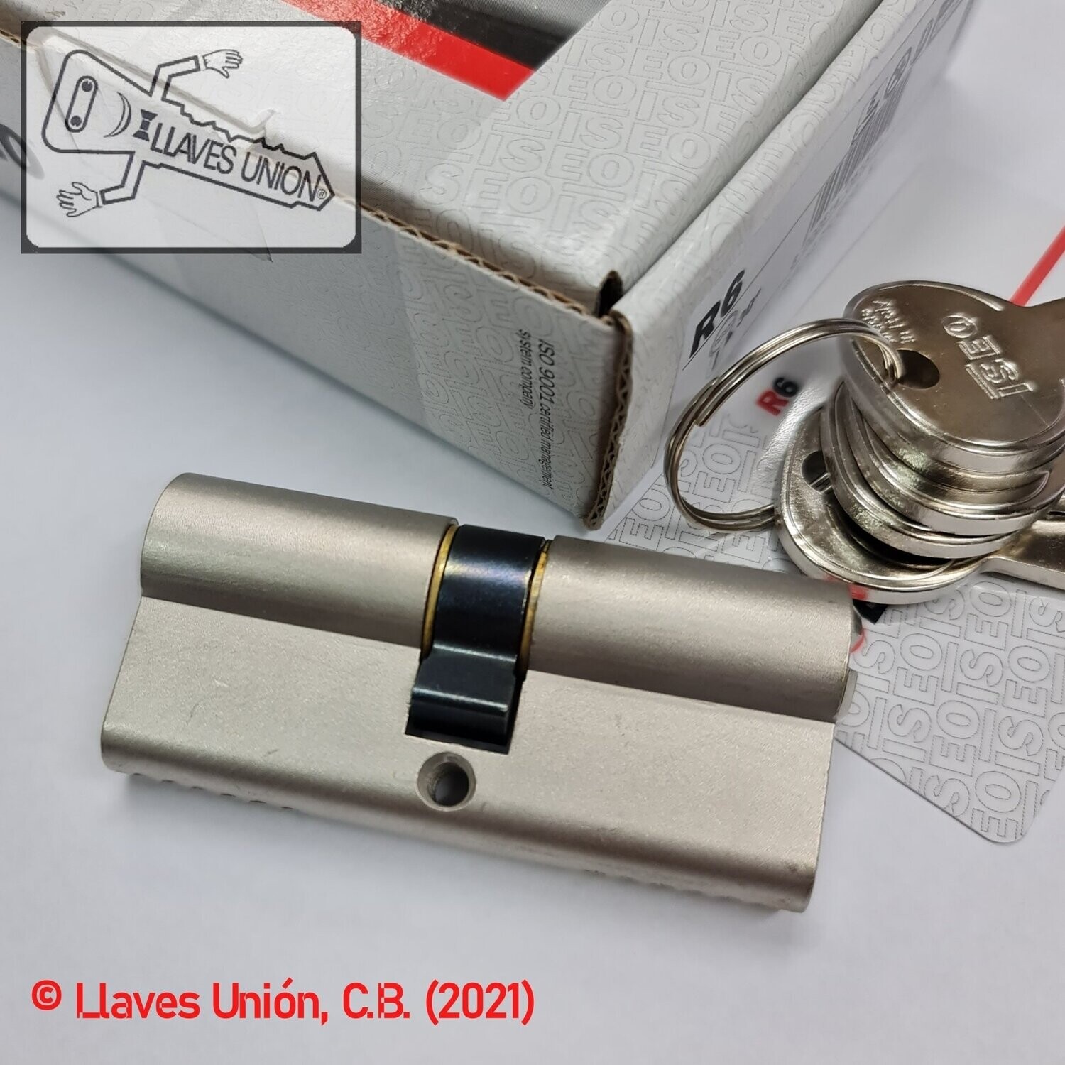 Cilindro ISEO R6 35x35 mm. Niquelado. Llave Seguridad. Leva Larga