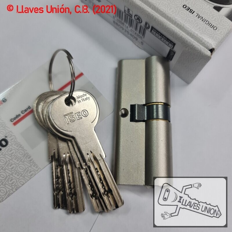 Cilindro ISEO R6 35x40 mm. Niquelado. Llave Seguridad. Leva Larga