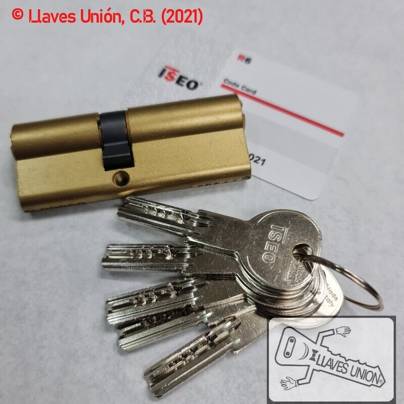 Cilindro ISEO R6 35x45 mm. Latonado. Llave Seguridad. Leva Larga