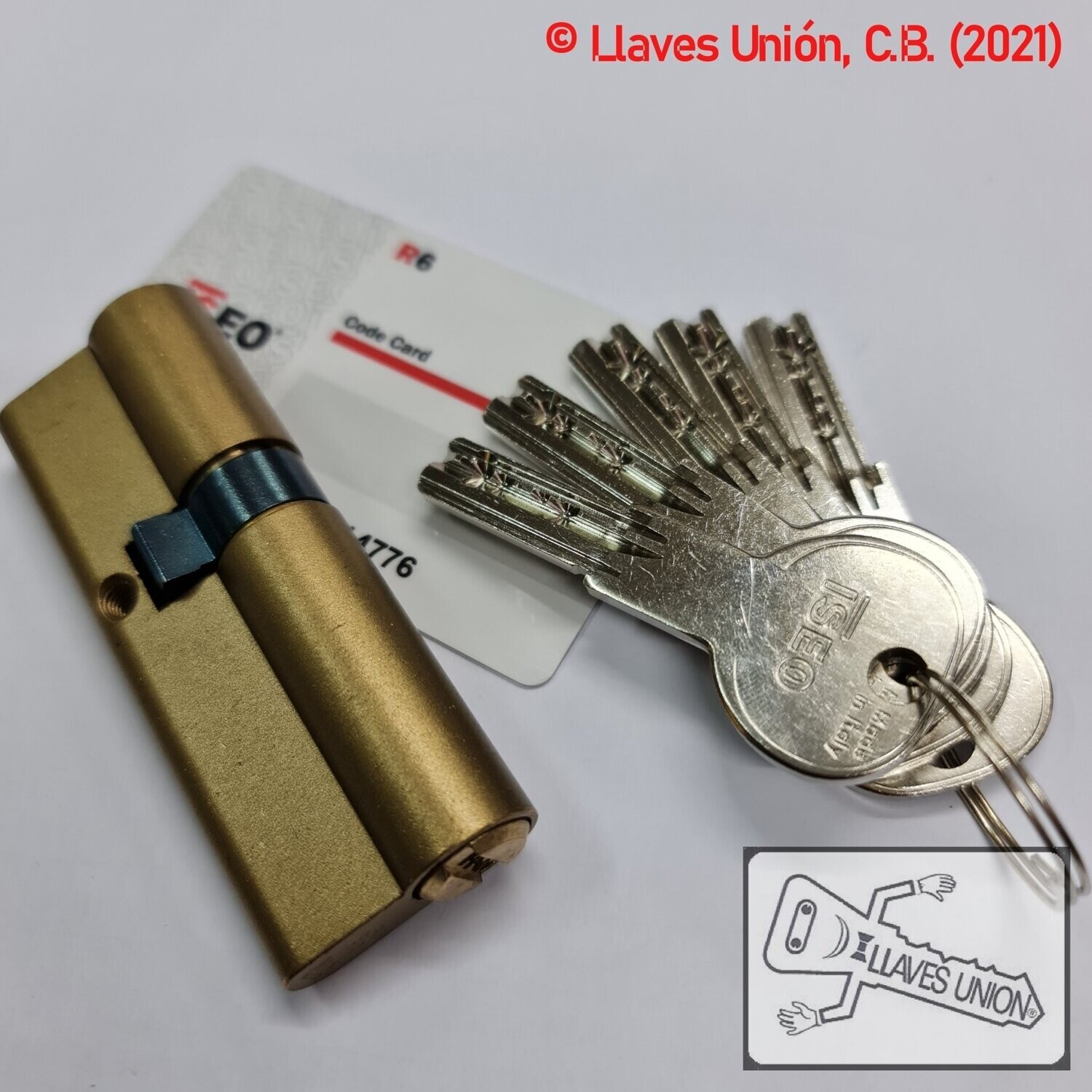 Cilindro ISEO R6 35x50 mm. Latonado. Llave Seguridad. Leva Larga