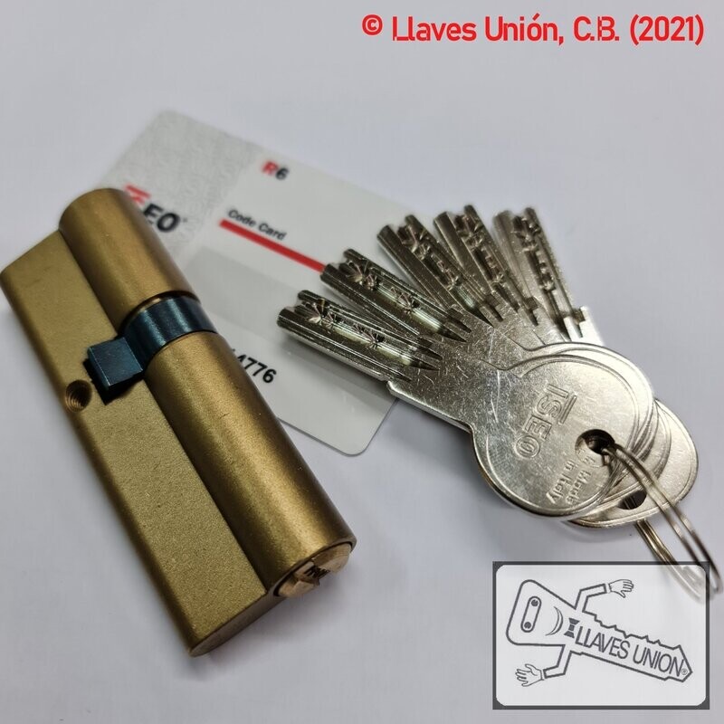 Cilindro ISEO R6 35x50 mm. Latonado. Llave Seguridad. Leva Larga