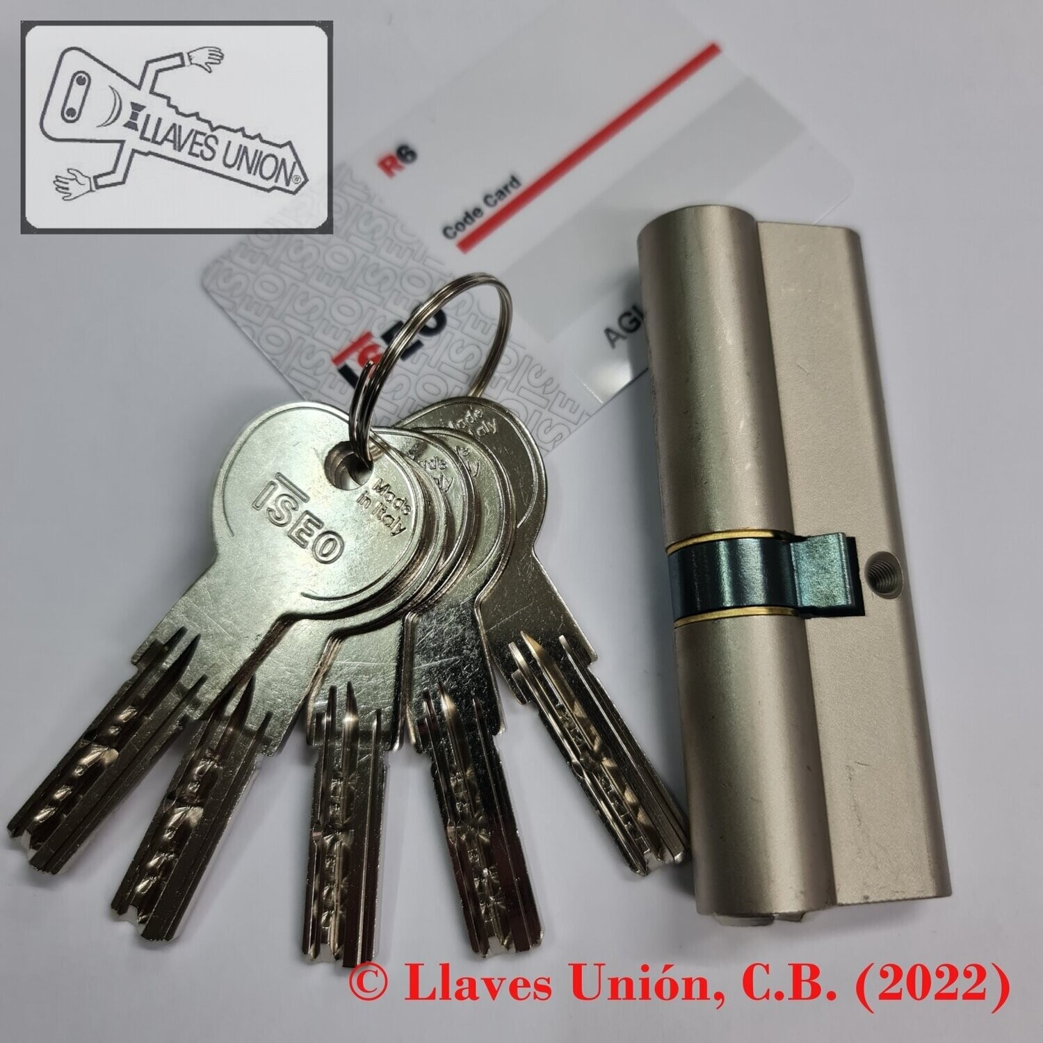 Cilindro ISEO R6 40x50 mm. Niquelado. Llave Seguridad. Leva Larga