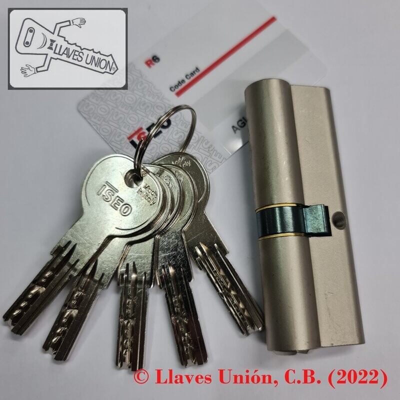 Cilindro ISEO R6 40x50 mm. Niquelado. Llave Seguridad. Leva Larga