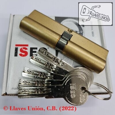 Cilindro ISEO R6 50x50 mm. Latonado. Llave Seguridad. Leva Larga