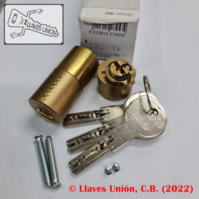 Cilindro ISEO R6 FIJO 50 MM. DOBLE. Latonado. Llave Seguridad.