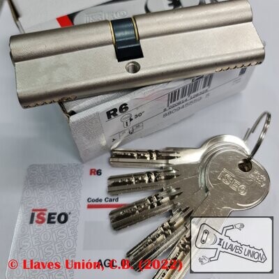 Cilindro ISEO R6 45x55 mm. Niquelado. Llave Seguridad. Leva Larga
