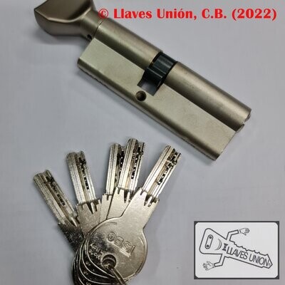 Cilindro ISEO R6 40x50 mm. Niquelado. Llave Seguridad. Pomo 40. Leva Larga