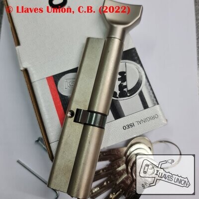 Cilindro ISEO R6 65x55 mm. Niquelado. Llave Seguridad. Pomo 65. Leva Larga