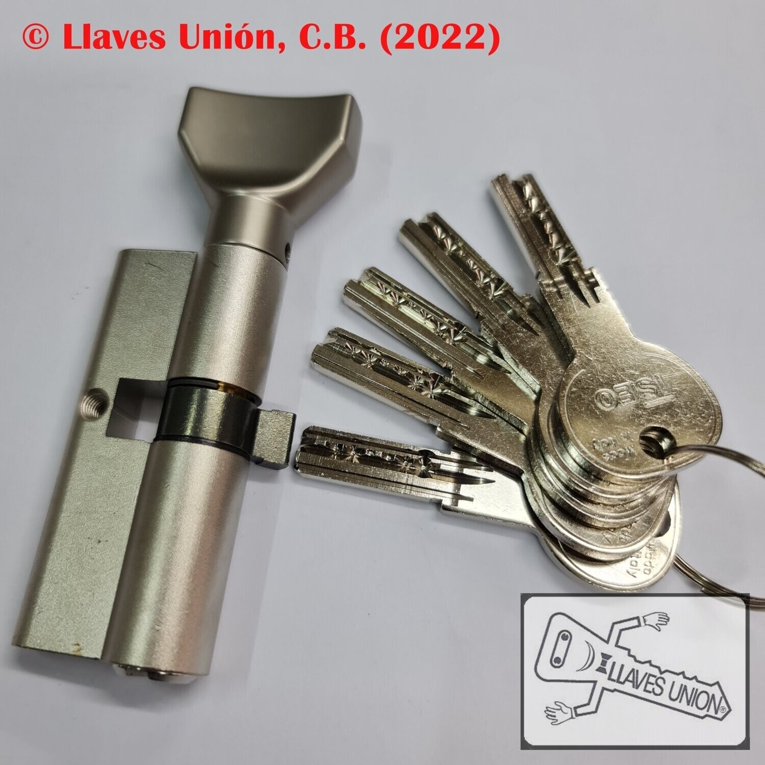 Cilindro ISEO R6 30x40 mm. Niquelado. Llave Seguridad. Pomo 30. Leva Larga