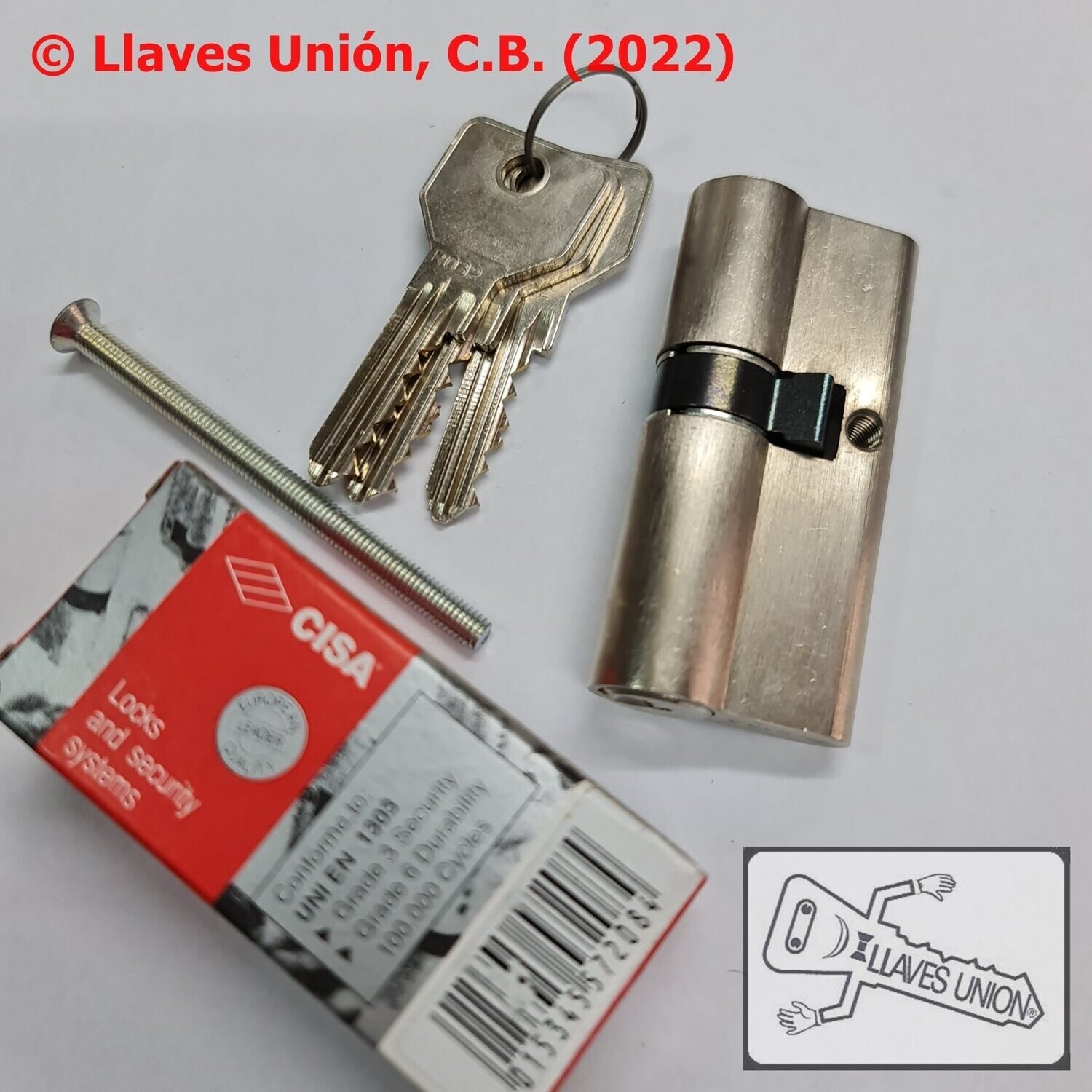 Cilindro CISA C2000 30x40 mm. Niquelado. Llave Serreta Perfil R032. Leva Larga
