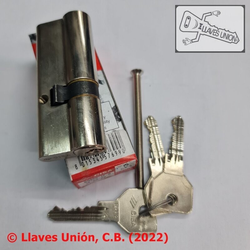 Cilindro CISA C2000 50x30 mm. Niquelado. Llave Serreta Perfil R032. Leva Larga